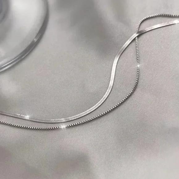 NEW DOUBLE LAYER 925 STERLING SILVER CHAIN NECKLACE - Picture 4 of 4